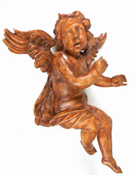 Appraisal: A Baroque style carved wood angel height in