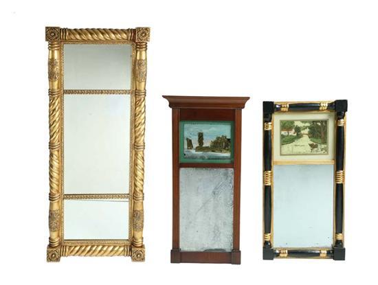 Appraisal: THREE MIRRORS Over the mantle gilt mirror with rope twist