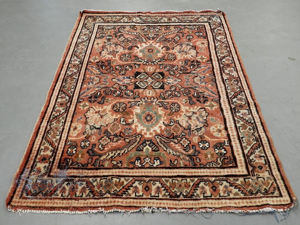 Appraisal: Persian Mahal Wool Carpet Rug Persia Circa Central salmon red