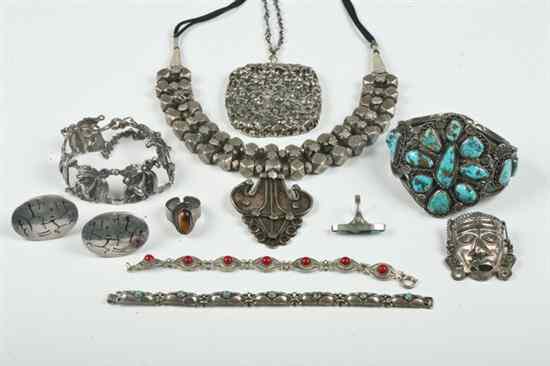 Appraisal: COLLECTION NATIVE AMERICAN AND MEXICAN SILVER JEWELRY Including Navajo turquoise