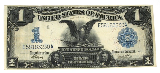 Appraisal: LARGE SIZE U S ONE DOLLAR SILVER CERTIFICATE FR- series