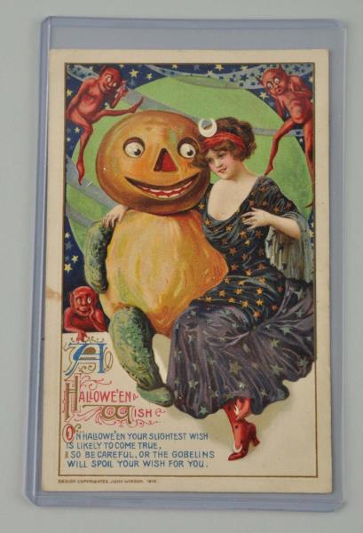 Appraisal: Winsch-Schmucker Halloween Postcard Dated Moderate corner bumping Great image of