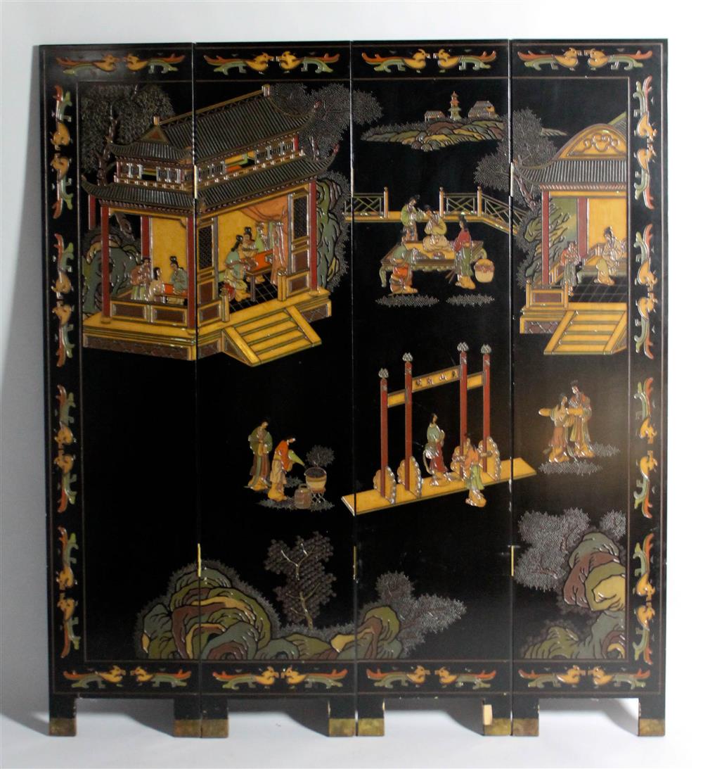 Appraisal: CHINESE CARVED LACQUER FLOOR SCREEN CIRCA 'S the front of