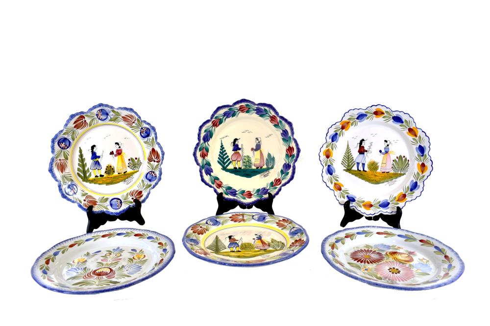 Appraisal: EIGHT VINTAGE QUIMPER EARTHENWARE PLATESFrench Each variously marked Painted with