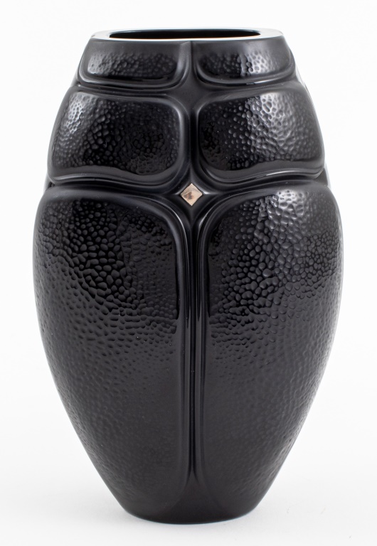 Appraisal: LALIQUE BLACK CRYSTAL SCARAB VASE Lalique black crystal scarab form