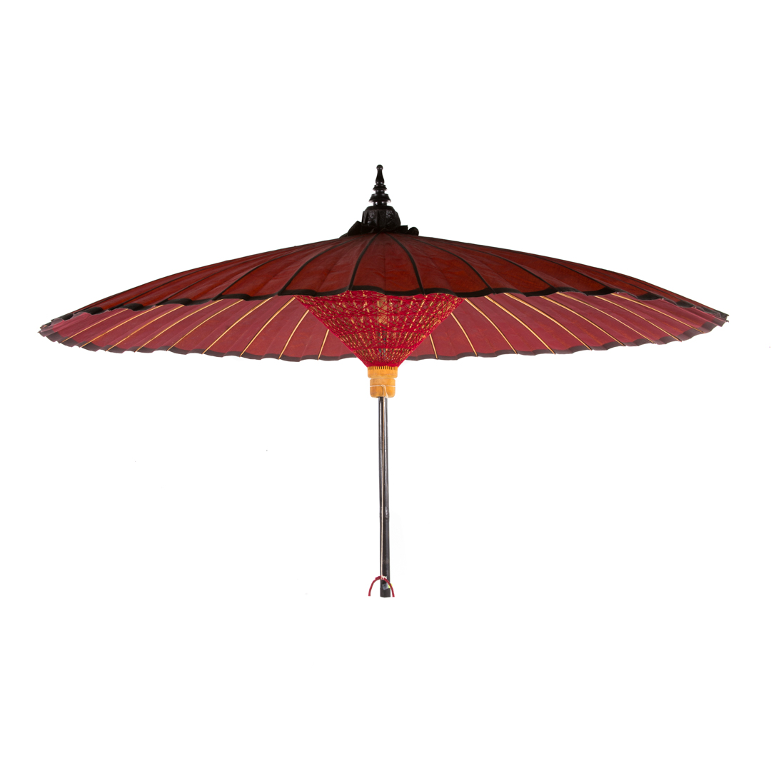 Appraisal: Large Burmese red-painted paper umbrella in H in Diam Includes