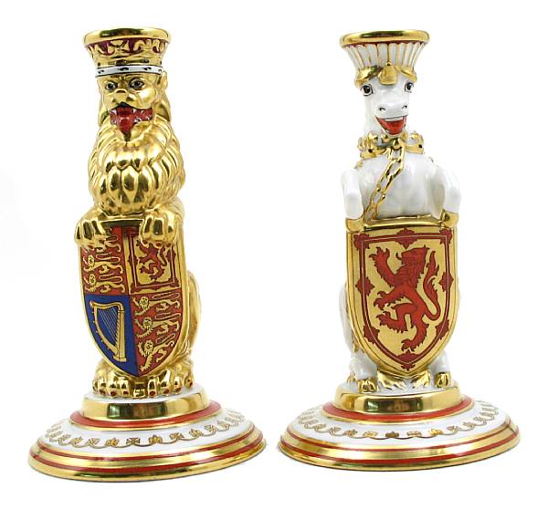 Appraisal: Two Minton limited edition Queen Elizabeth II Silver Jubilee candlesticks