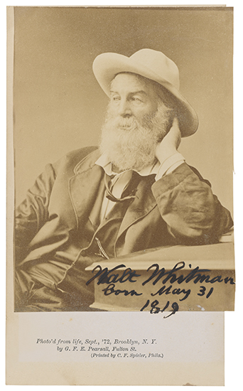 Appraisal: WHITMAN WALT Photograph Signed and Inscribed born May image of