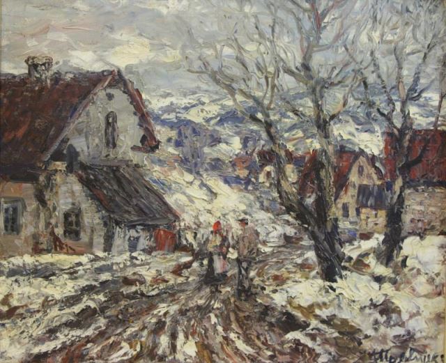 Appraisal: UPELNIEK Arthur Oil on Canvas ImpressionistSnow Scene Signed lower right