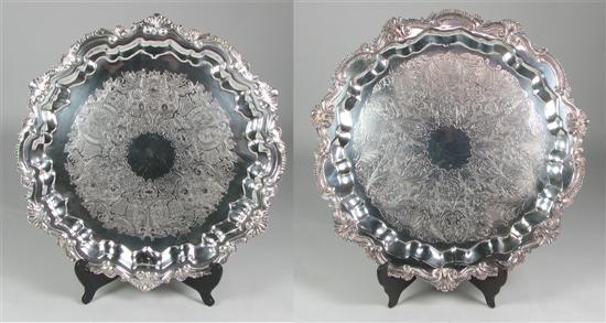 Appraisal: Two Silverplate Rococo Style Trays One diameter tray marked Silver