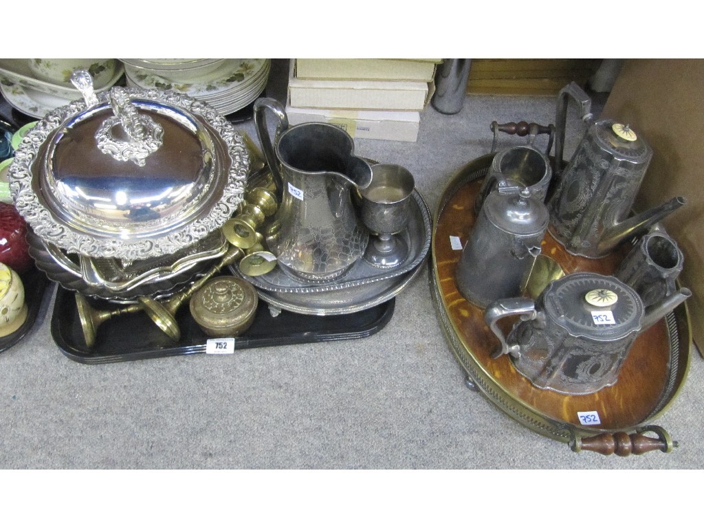 Appraisal: Lot comprising tray lot of metal ware EP teaservice galleried