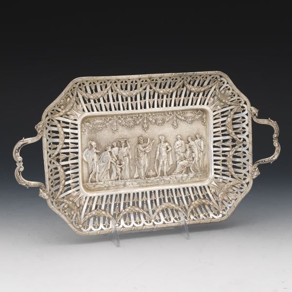 Appraisal: GERMAN SILVER NEOCLASSICAL DOUBLE HANDLE BASKET TRAY BY B NERESHEIMER