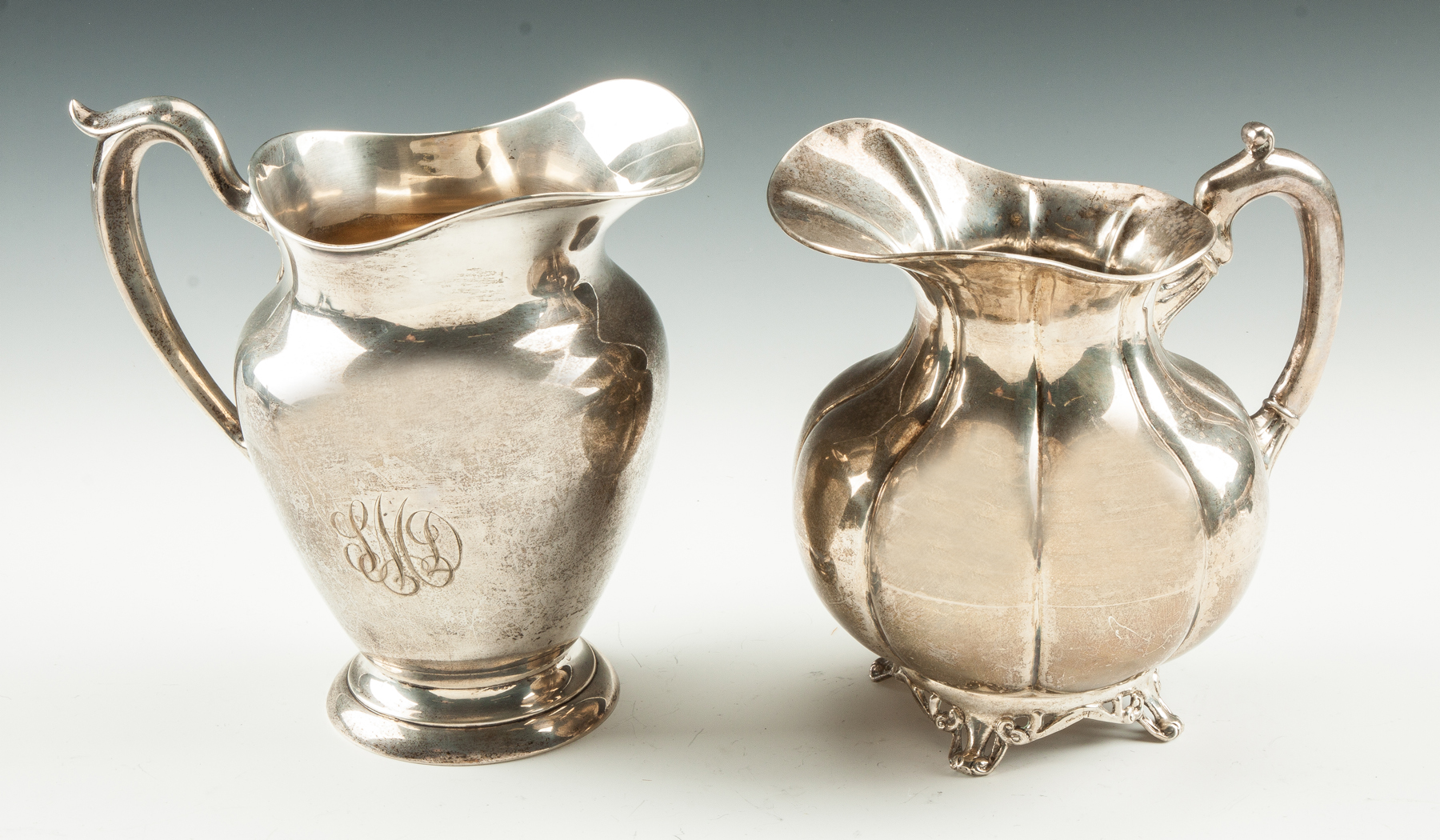 Appraisal: Two Sterling Silver Water Pitchers Gorham monogrammed Ht Plata Mexican