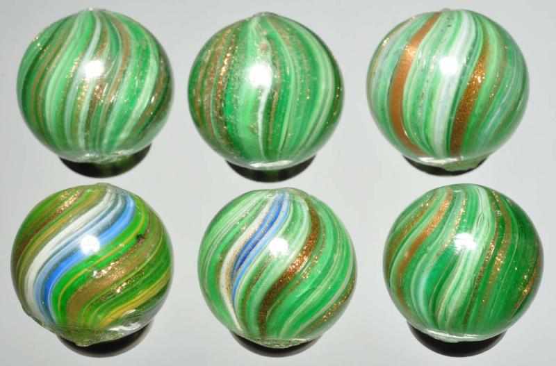 Appraisal: Lot of Onionskin Lutz Marbles Description Group of six onionskin