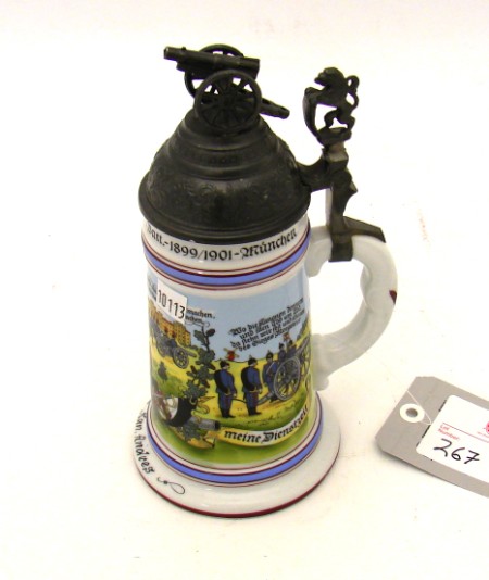 Appraisal: Reproduction German stein decorated with artillery motif