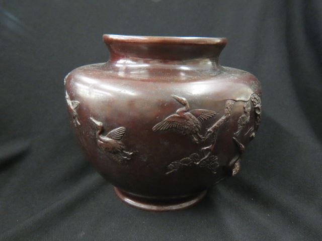 Appraisal: Oriental Bronze Vase flying crane decor circa