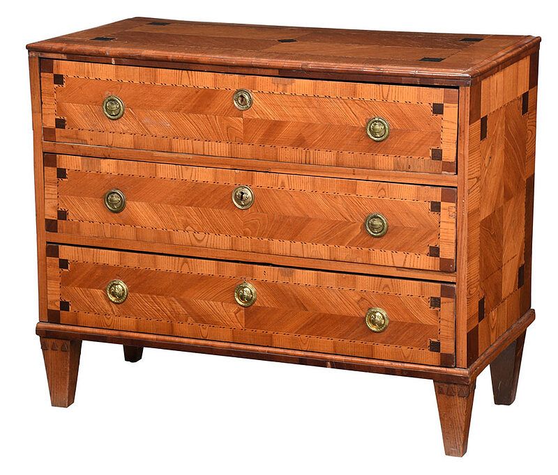 Appraisal: Continental Parquetry Inlaid Three Drawer Commode probably Northern Italian early