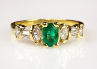 Appraisal: Emerald diamond and k yellow gold ring Emerald diamond and