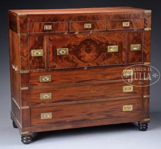 Appraisal: MAHOGANY BRASS BOUND CAMPAIGN CHEST WITH DESK Second quarter th