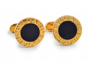 Appraisal: Bulgari Onyx Circular Cufflinks Bulgari onyx circular cufflinks Signed BVLGARI