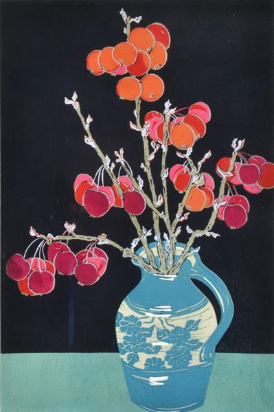 Appraisal: AILEEN BROWN BORN Jug of Crabapples linocut AILEEN BROWN BORN