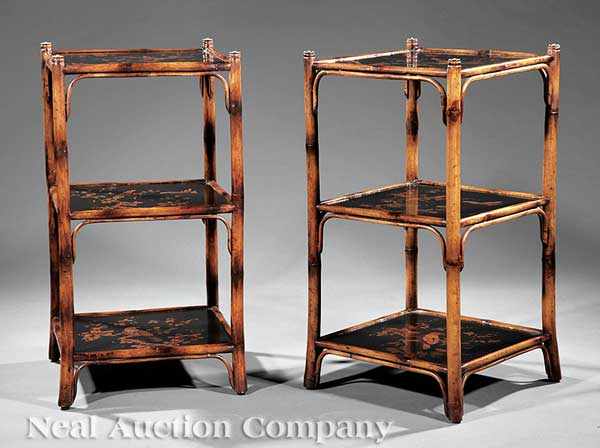 Appraisal: A Pair of Continental Japanned and Bamboo Occasional Tables th