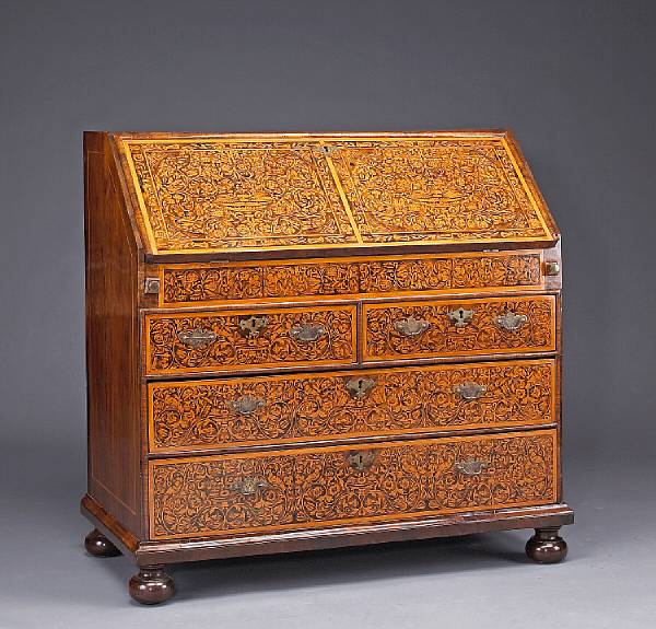 Appraisal: A Queen Anne seaweed marquetry walnut desk early th century