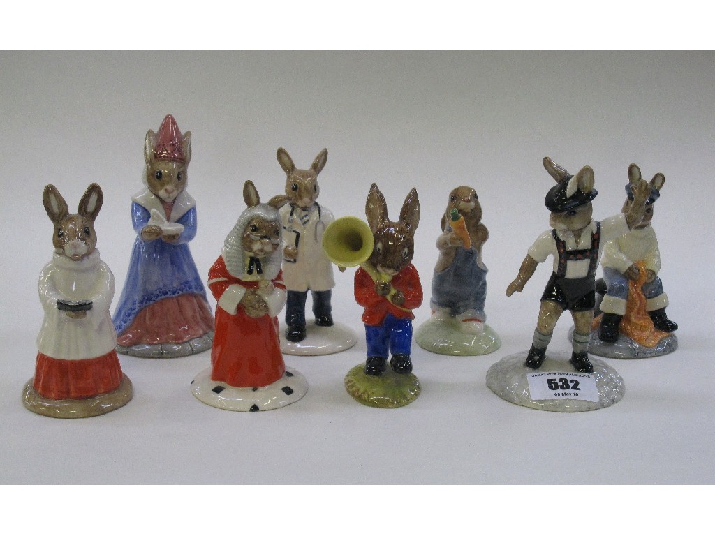 Appraisal: Eight Royal Doulton Bunnykins figures to include Tyrolean dancer DB