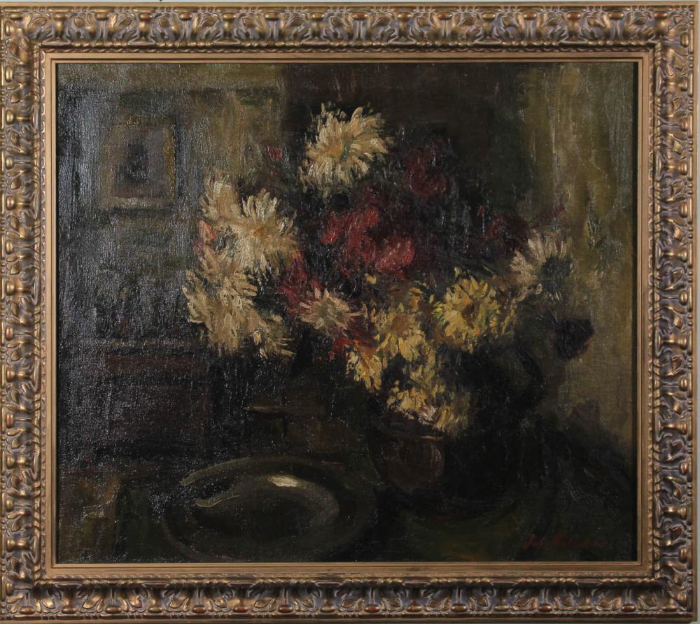 Appraisal: JULES ROTSAERT Belgium - oil on canvas floral still-life Signed