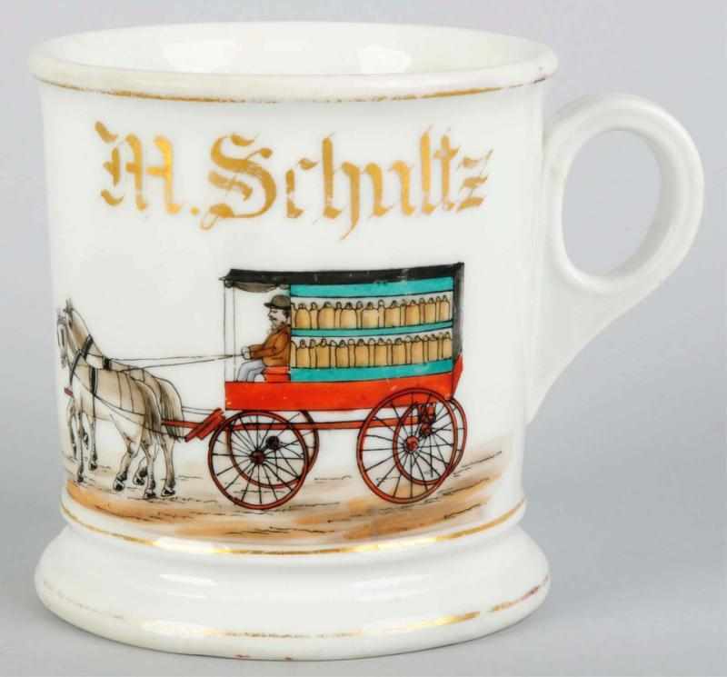 Appraisal: Horse-Drawn Delivery Wagon Shaving Mug Gilt name M Schultz Nice