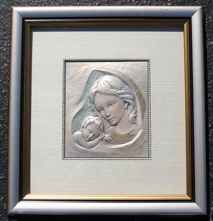 Appraisal: STERLING SILVER RELIEF PLAQUE BY SALERI Depicting Mother and Child