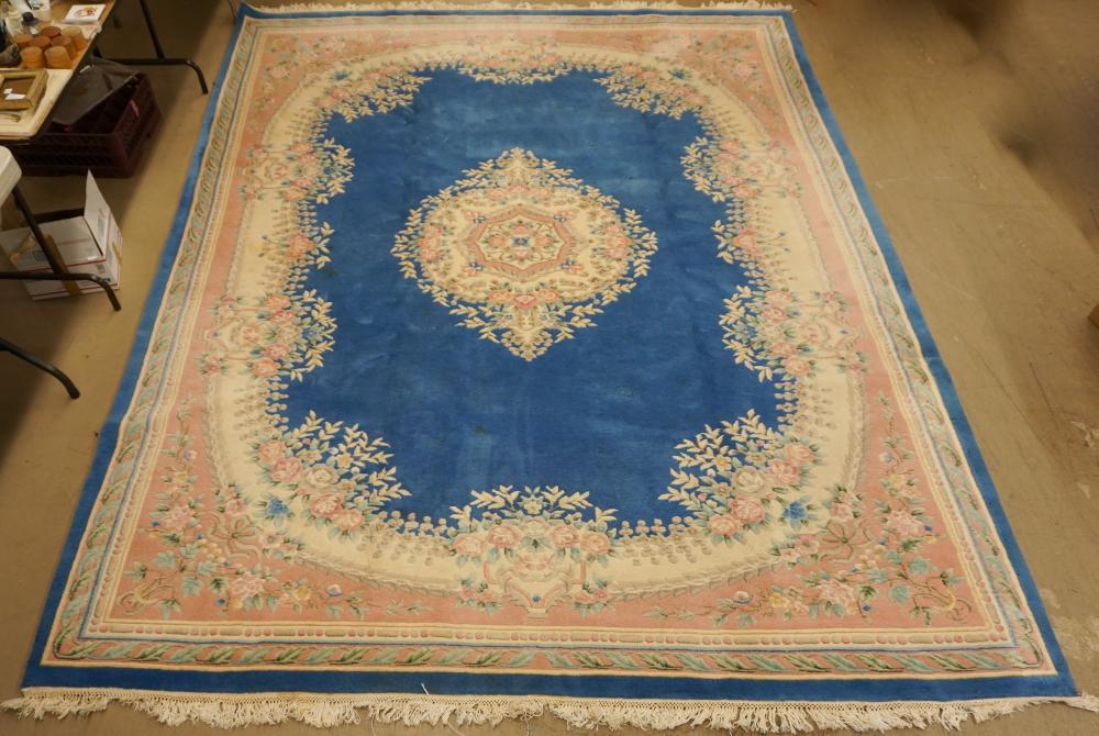 Appraisal: SINO-AUBUSSON BLUE GROUND SCULPTURED RUG FT IN X FTSino-Aubusson Blue