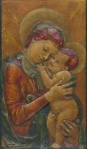 Appraisal: Early Majolica Madonna and Christ Child Wall Plaque Terracotta polychromed