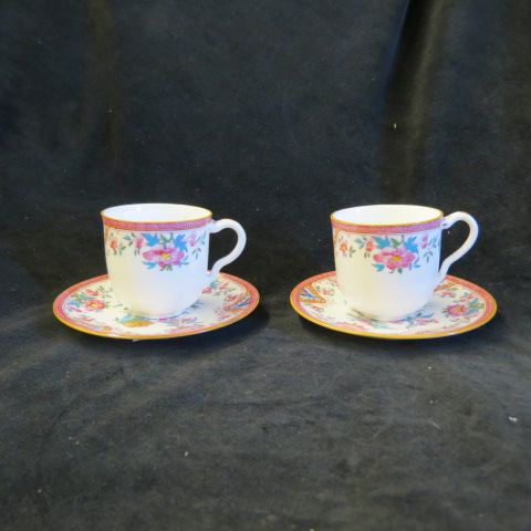 Appraisal: Pair of Wedgwood Porcelain Cups Saucers fine enameled florals excellent