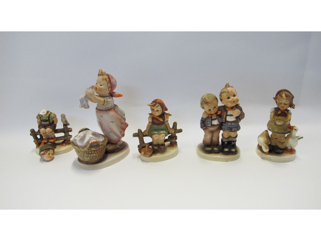 Appraisal: Five Hummel figures to include Max Moritz Wayside Harmony Just