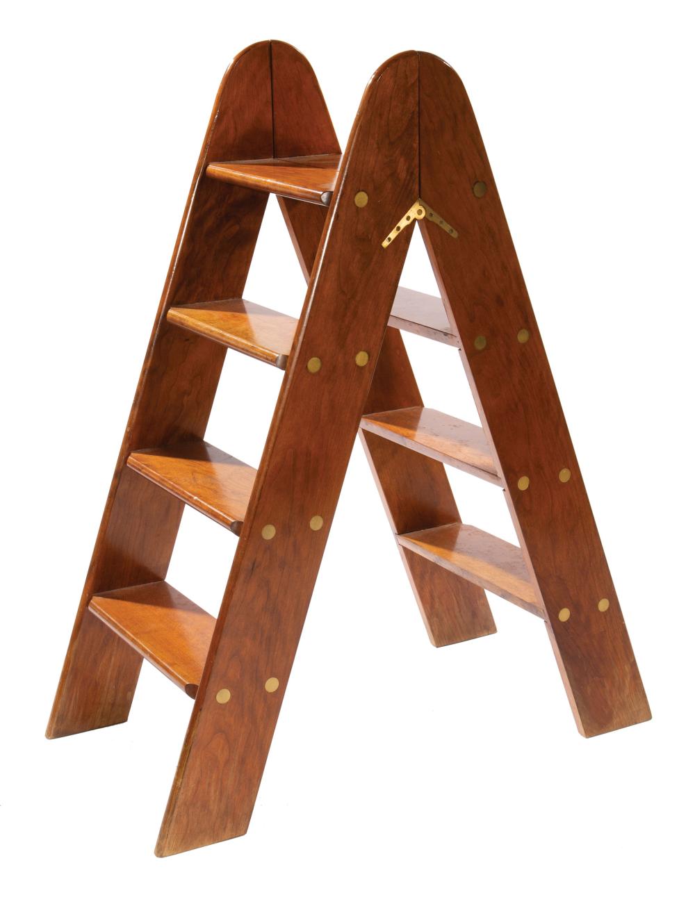 Appraisal: Good English Brass-Mounted Mahogany Folding Library Ladder benchmade by Restall