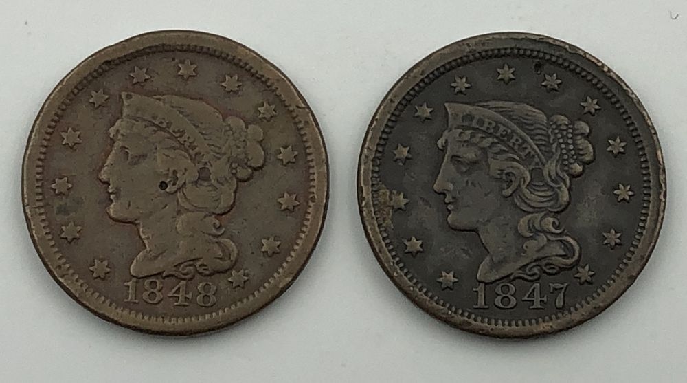 Appraisal: Lot of Two Large Cents and Coins Nice pair back