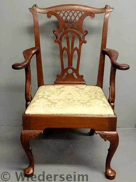 Appraisal: Chippendale style mahogany open armchair with a pierced carved splat