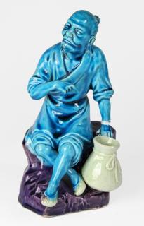 Appraisal: Chinese Porcelain Fisherman Marked Zeng Longsheng Chinese glazed porcelain figure