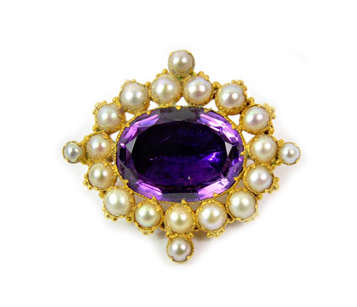 Appraisal: A Victorian gold foil backed amethyst and seed pearl oval