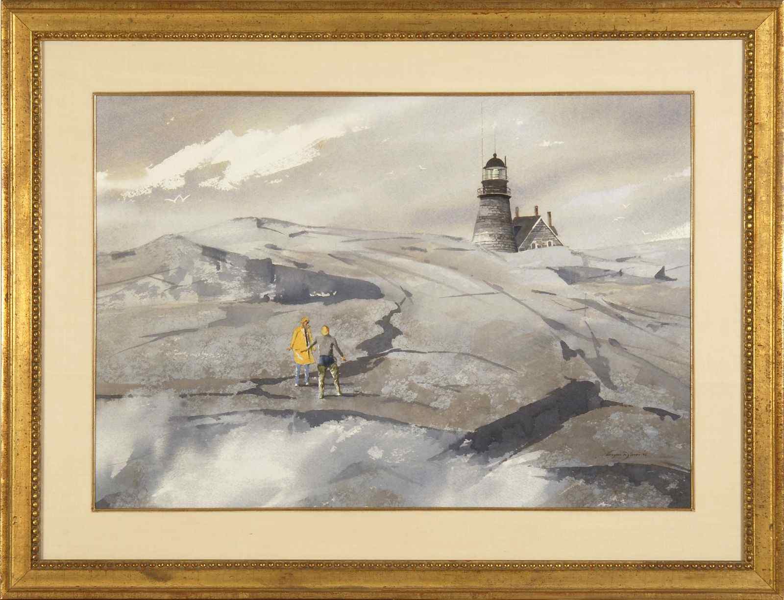 Appraisal: WAYNE LAMBERT DAVISAmerican - Figure by a lighthouse Signed lower