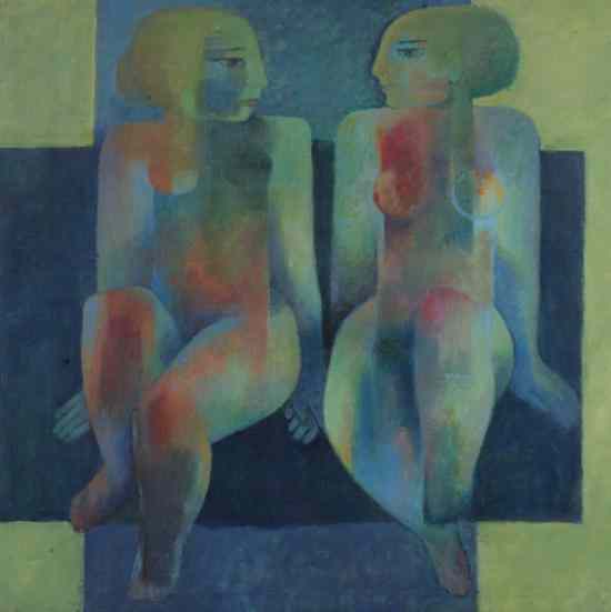 Appraisal: KHALED ALMAZ Syrian b TWO SEATED FEMALE NUDES signed and