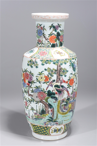 Appraisal: Chinese famille rose enameled porcelain vase with precious vessels birds