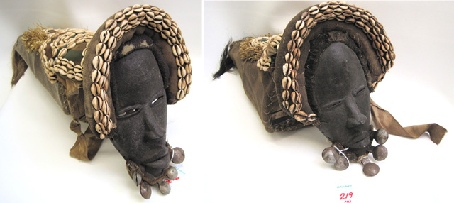 Appraisal: TWO AFRICAN LIBERIAN HAND CARVED WOOD MASKS very similar decorated