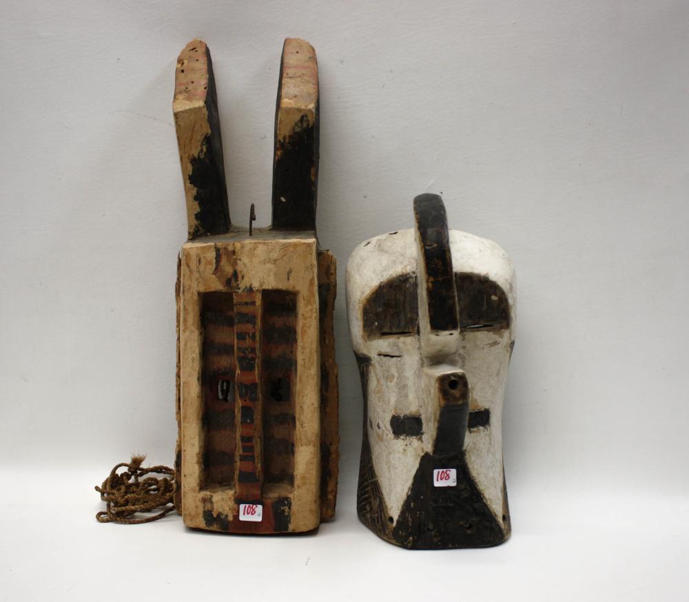 Appraisal: TWO AFRICAN CARVED AND PAINTED WOOD MASKS Songye Luba Kifwebe