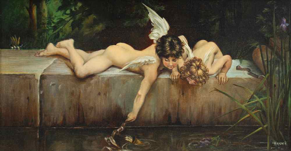 Appraisal: AN ANGEL RETRIEVING CUPIDS QUIVER FROM A POOL OF WATER