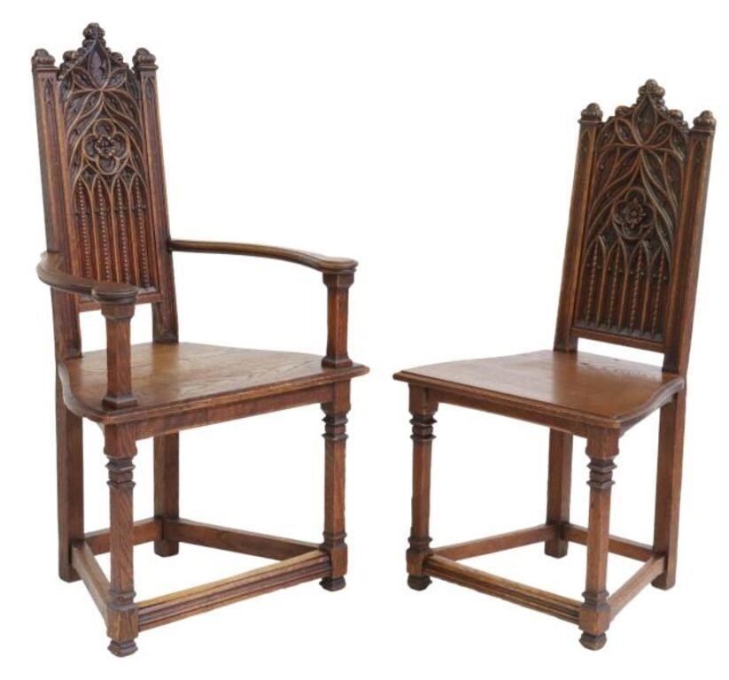 Appraisal: lot of French Gothic Revival oak chairs late th early