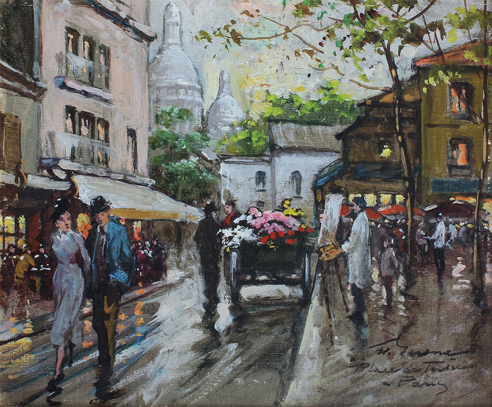 Appraisal: GEROME Francois French - Place du Tertre-Paris Oil Canvasboard ''