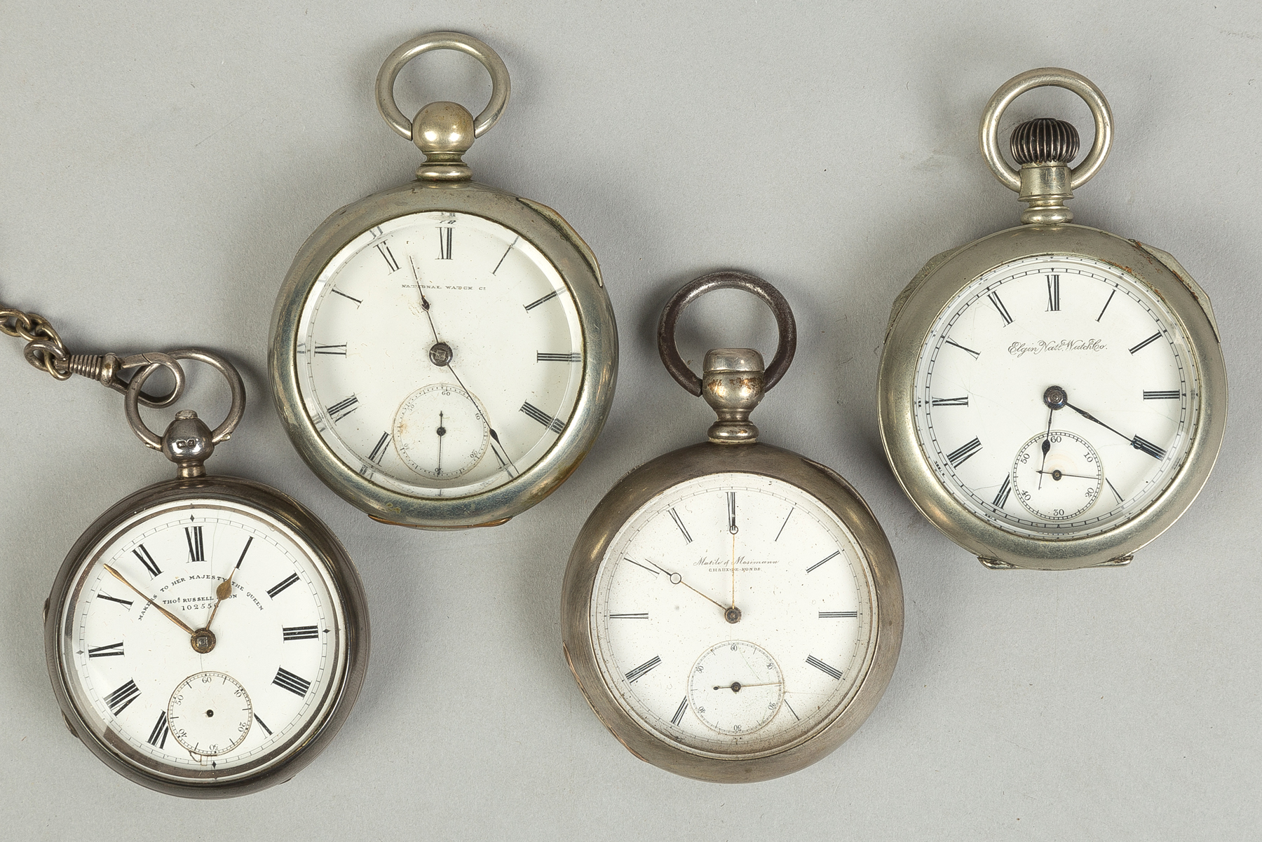 Appraisal: Four Early Coin Silver Pocket Watches L to R Thomas