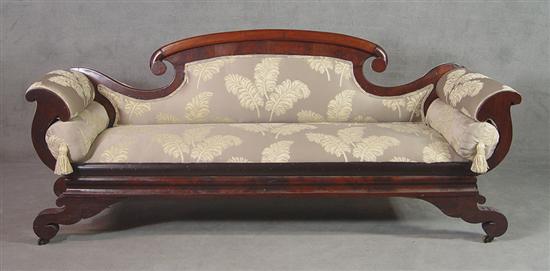 Appraisal: Classical Style Walnut Sofa Circa Arched burl veneered back with